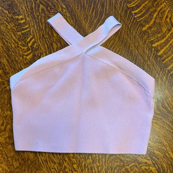 Aritzia Babaton Cropped Tank Sculpt Knit Criss Cross 2XL Lilac Purple Like New - Picture 2 of 8